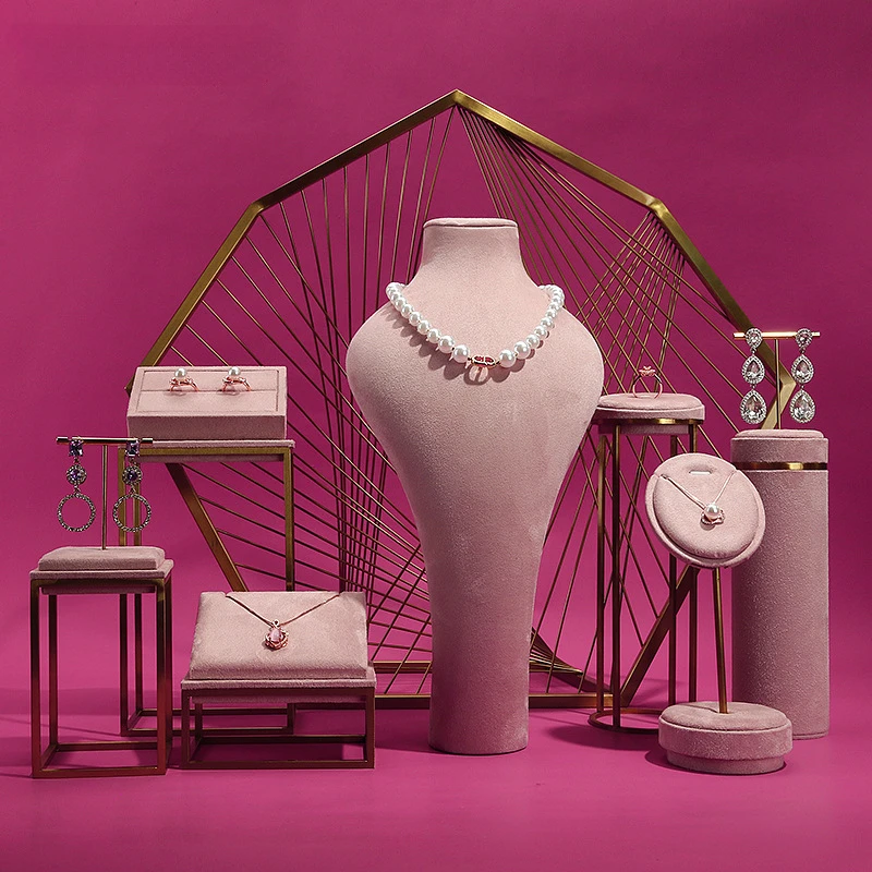 

Jewelry Display Rack Pink Metal Shop Window Necklace Ring Jewelry Display Props high-end jewelry display props
