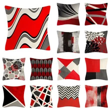 

2022 Fashion Abstract Red Cushion Cover Wave Red and Black Grey Square Pillow Case Sofa Office Bed Soft Pillowcase Home Decor