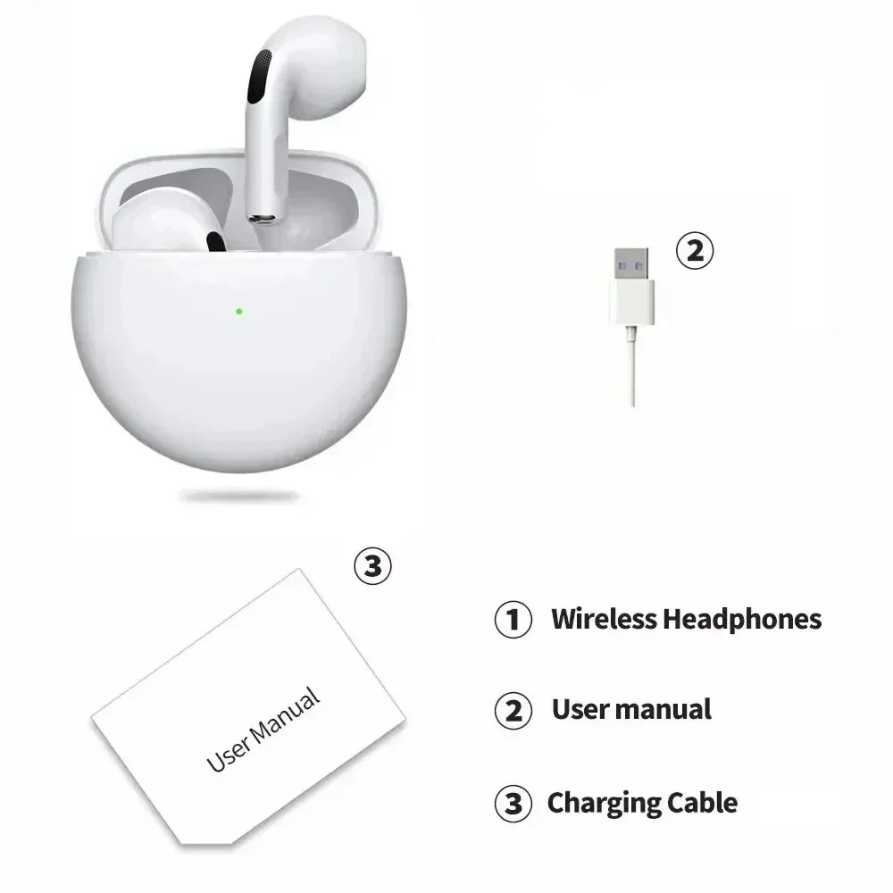 Earphone Bluetooth Headphones with Mic 9D Stereo Hifi Earbuds for Xiaomi Samsung Android TWS Pro 6 Wireless Bluetooth Headset 6