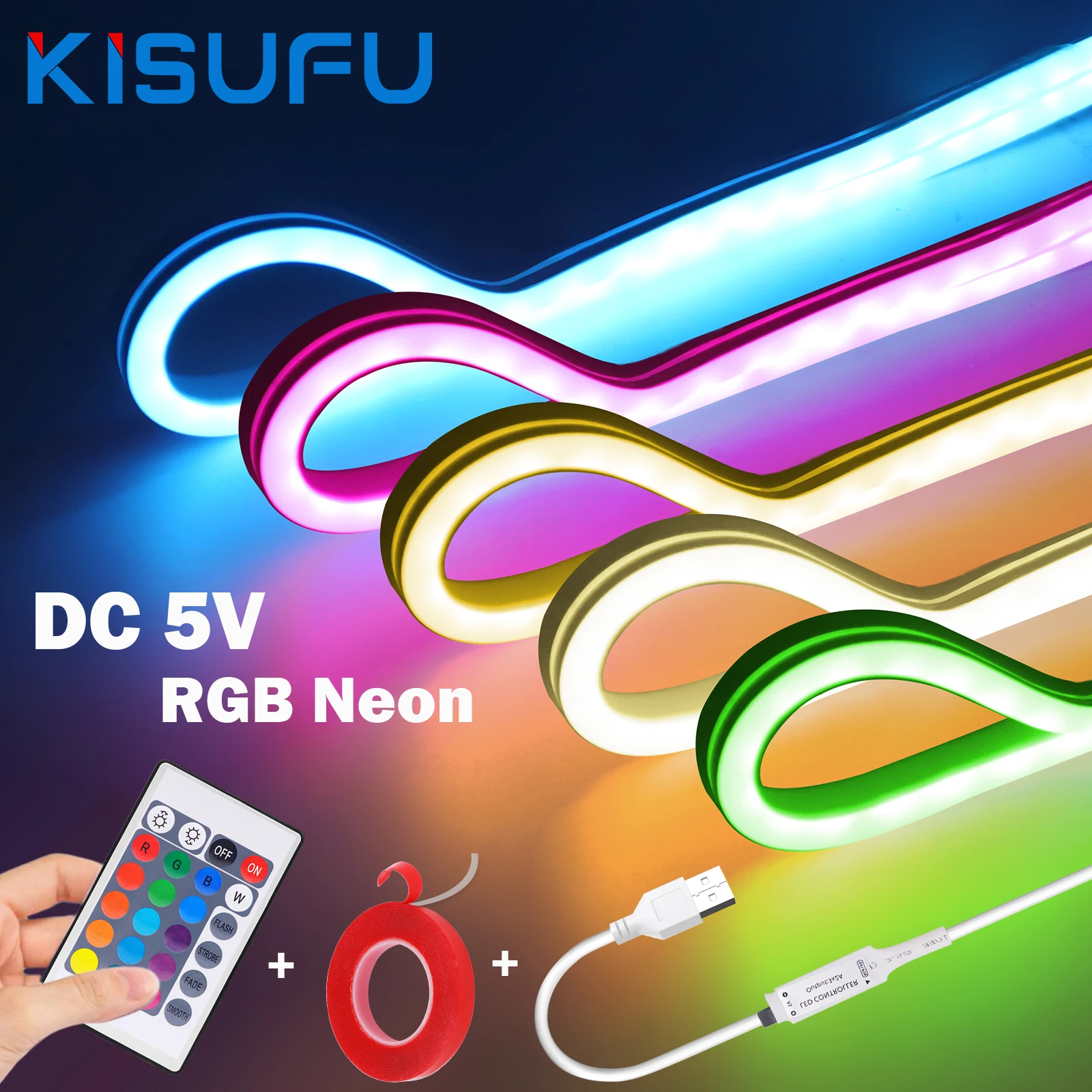 Color-Changing USB LED Neon Strip Lights with Remote Control - Flexible Silicone Tape for Outdoor and Home Decor