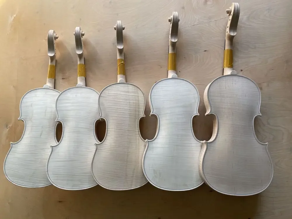 

1pcs 4/4 Full Size Violin Kit Unfinished White Flame Maple Back Neck Spruce Top Ebony Fitting High Quality for Luthier DIY