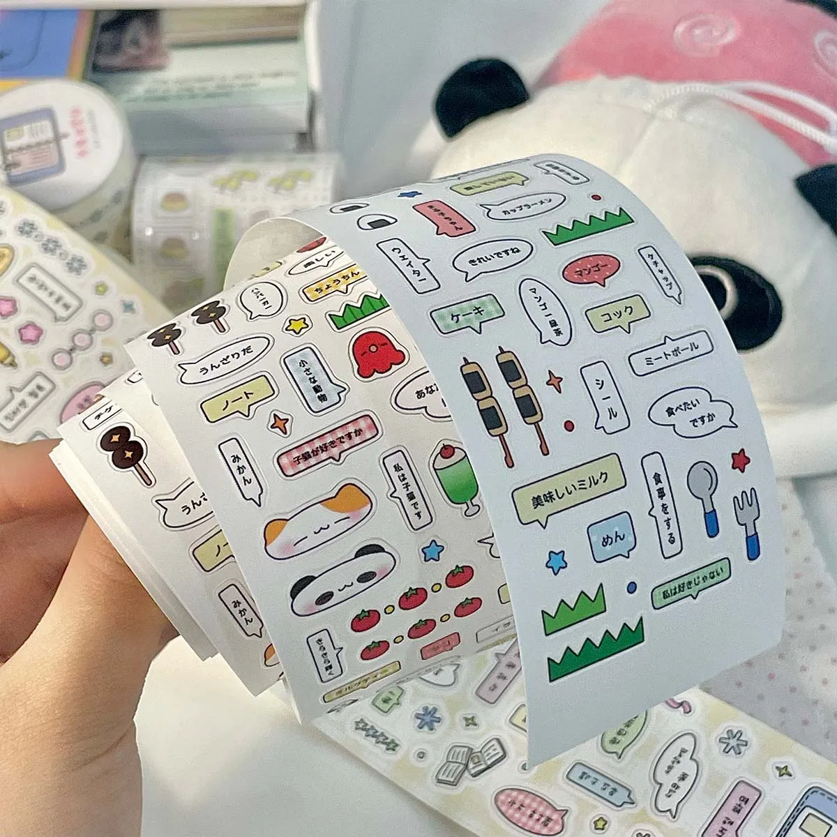WAKAWAKA 귀여운 낙서 스티커 테이프 다이 컷 스티커 롤 대화 상자 스탬프 데코 스크랩북 저널 장식 용품