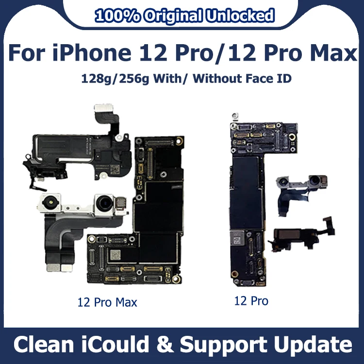 

CleaniCloud Full Working Original Mainboard for iPhone 12P 12 Pro MAX Authentic Motherboard Face ID Full Chips Main Logic Board