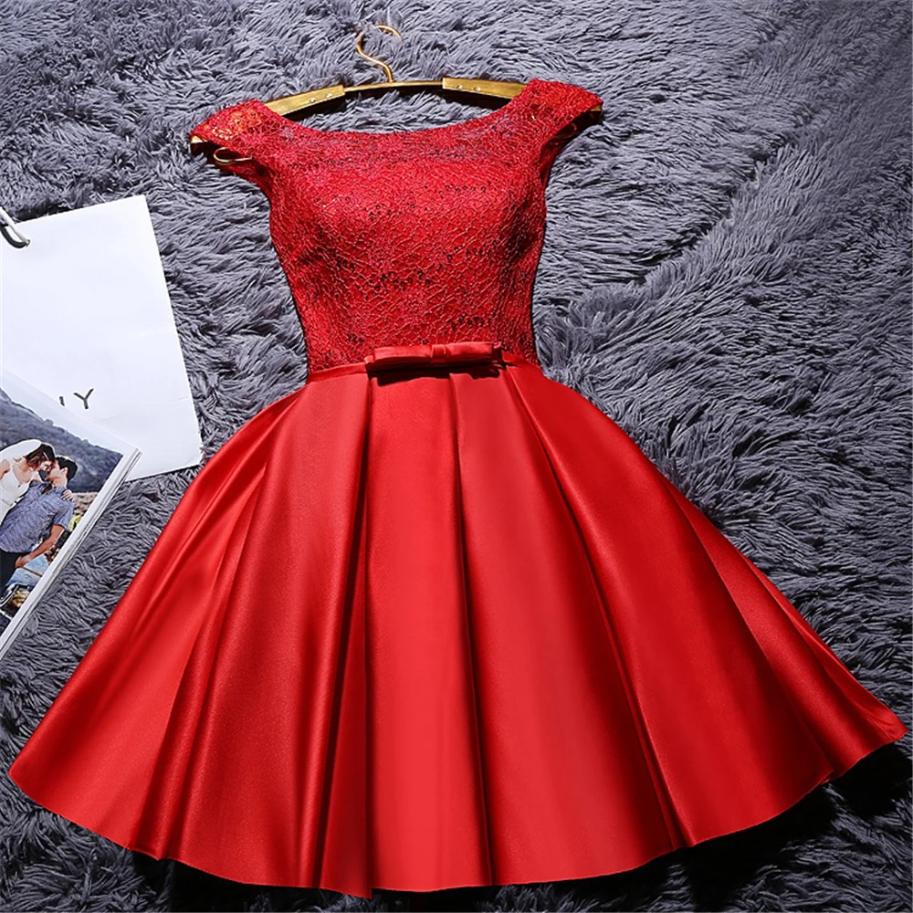 

Scoop Cheap Stock Red Short Satin Bow Homecoming Dresses 2024 A-Line Mini Graduation Cocktail Celebrity Formal Prom Party Gown