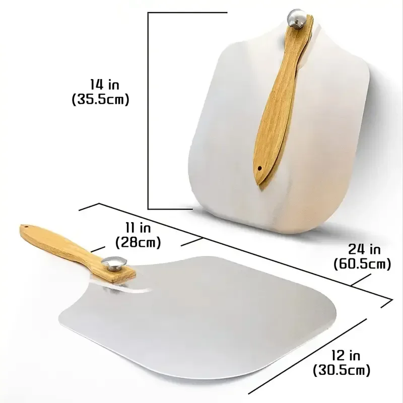 Stainless Steel Aluminum Folding Pizza Spatula Baking Tool Cake Transfer with Foldable Oak Handle Pizza Peel Spatula Scraper Pizza Bakeware