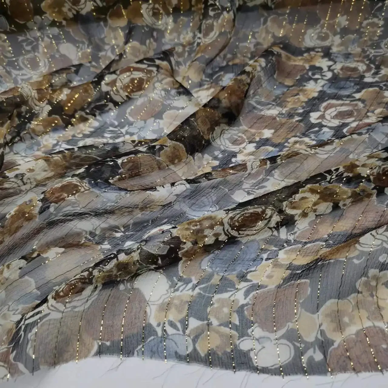 

Saree Silk Fabric Metallic Lurex Brocade Cooling Soft Chiffon For Dress Scarf Material