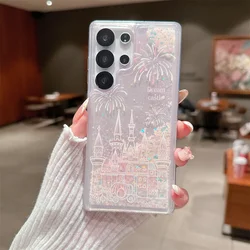 Purple Flowers Noctilucent Quicksand Glitter Shockproof Silicone Phone Case - Galaxy S26 Ultra (Pink castle)