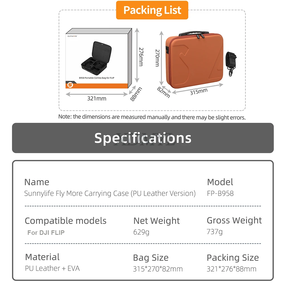Sac de Transport pour DJI Flip, RC-N3/RC N2/RC 2, Gris/Orange/Noir