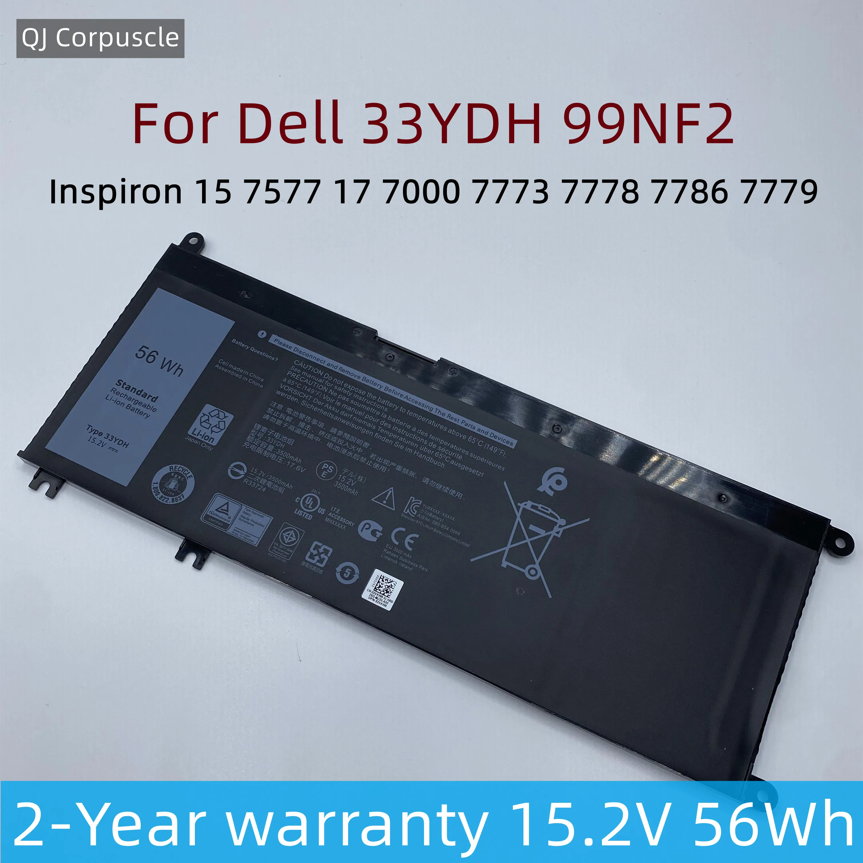 Bateria para Dell Inspiron 15 7577 17 7000 7773 7778 7786 7779 g3 15 3579 g3 17 3779 g5 15 5587 g7 15 7588 99nf2 2in Novo 33ydh