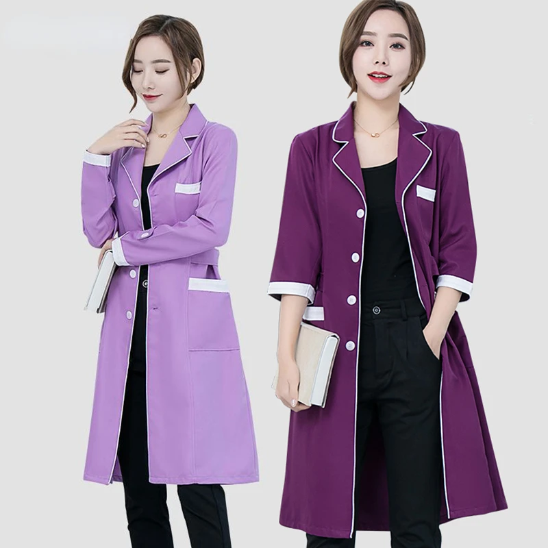 New Lab Coat High Quality Spa Uniforms Tattooist Work Clothing Scrubs Uniforms Purple Long Sleeve Beauty Salon Work Wear Summer medical lab coat spa uniform beauty uniform