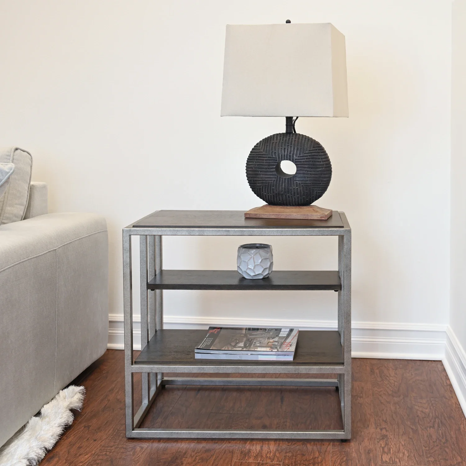 

Modern Padena Metal Frame Wood Living Room End Table with Convenient Shelf Storage Space for Decorative Items and Essentials