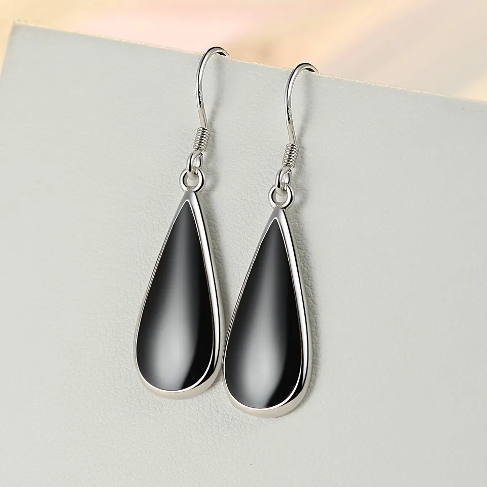 925 Sterling Silver Women Long Earring Black Enamel Trend Sweet Earring for Woman Fashion Fine Jewelry