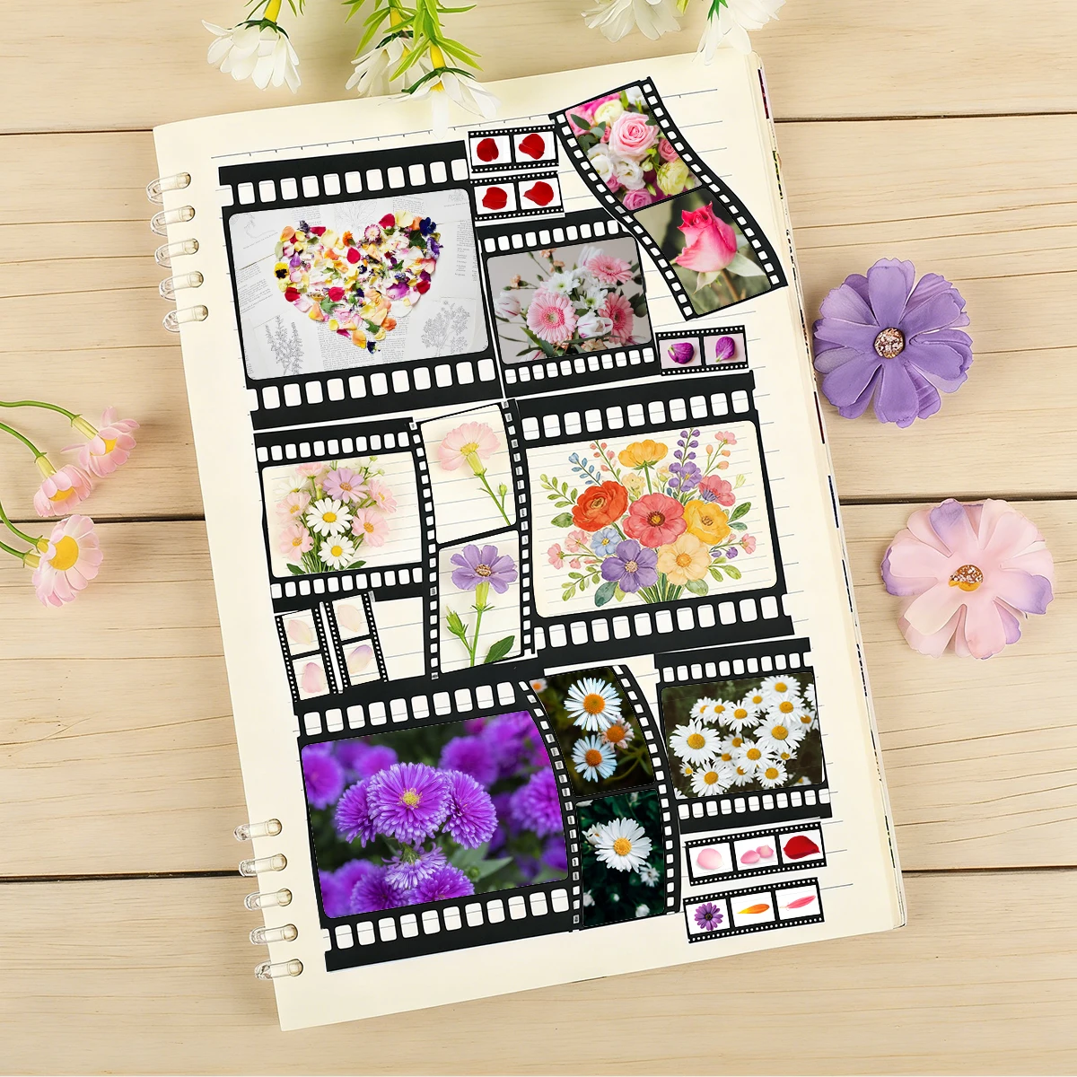 레트로 필름 테마 흑백 카메라 필름 와시 테이프 추억 영화 릴 스티커 스크랩북 마스킹 테이프 포토 앨범용