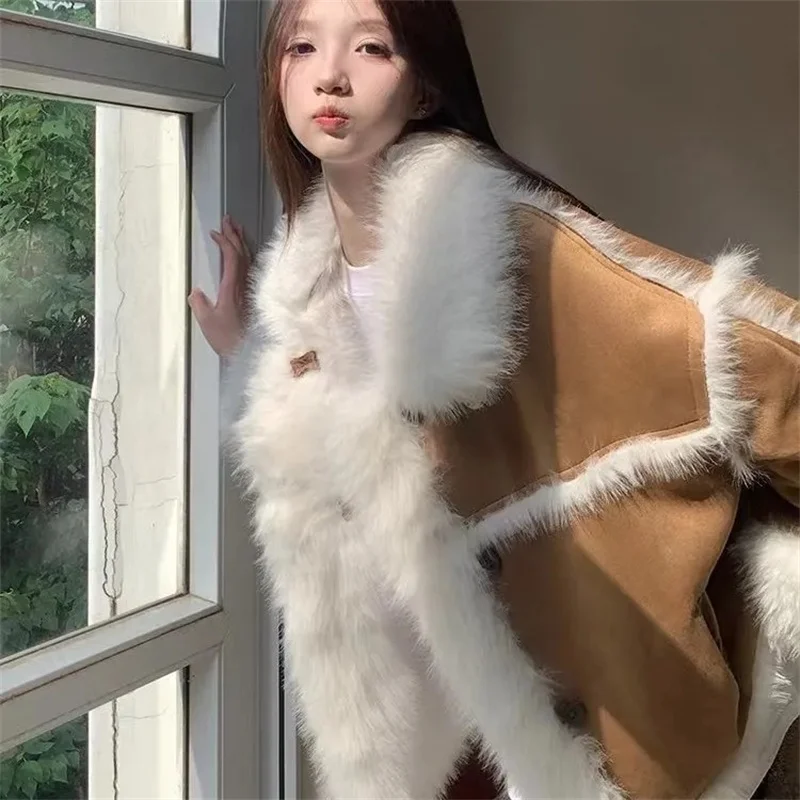 2025 New Imitation Fox Fur Fur Integrated Lamb Cashmere Splicing