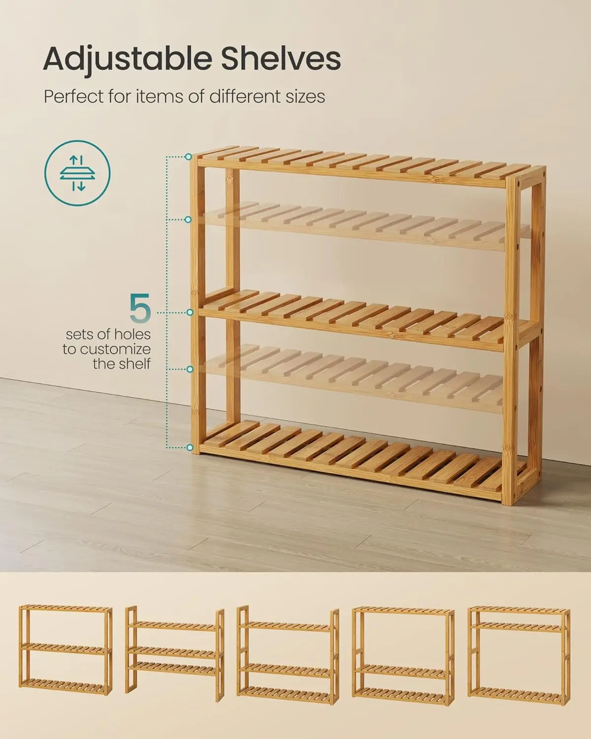 Bamboo Bathroom Shelf, 3-Tier Adjustable Plants Rack, Wall-Mounted or Stand, in the Living Room, Balcony, Kitchen 4