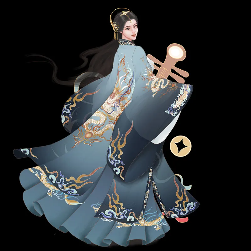 Chinese Hanfu Oblique Collar Waist Length Wei Jin Set Large Sleeve Micro Gold Original Clothing Hanfu Men And Women