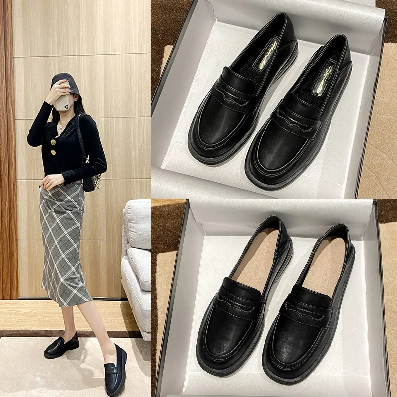 2022 Fashion Women Flat Loafers Shoes Chunky Thick Platform Black Shoes Round Toe Spring Autumn Ladies Feetwear Single Shoes