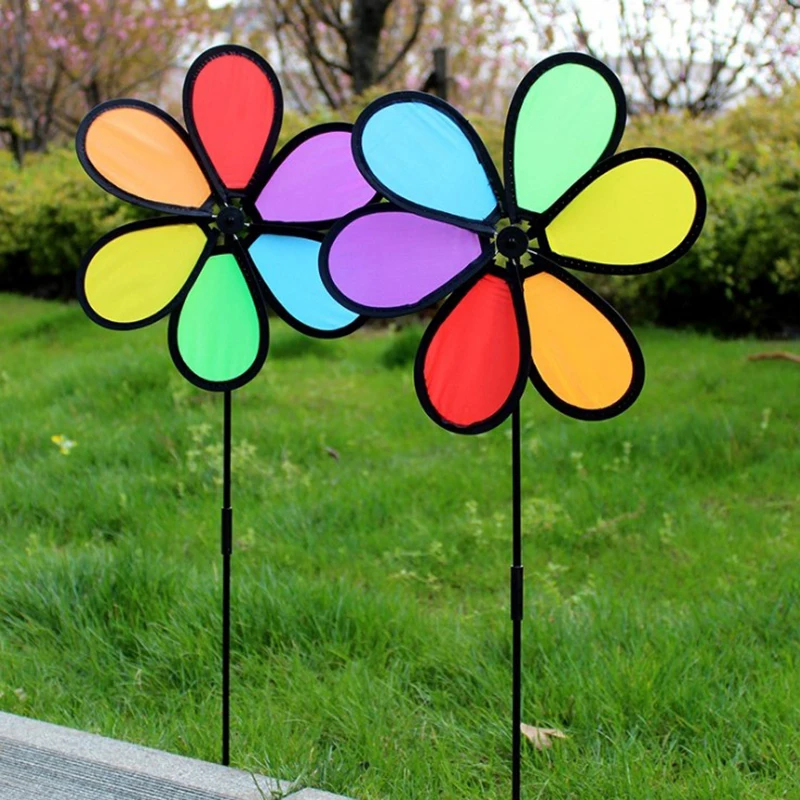 Nuevo colorido Arco Iris Dazy flor Spinner viento molino jardín patio decoración al aire libre