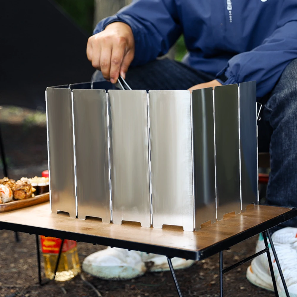 10 Plates Foldable Outdoor Stove Wind Shield Gas Stove Wind Shield Aluminum Wind Shield Deflector Ultralight Outdoor Wind Shield