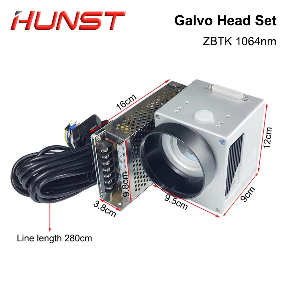 HUNST 파이버 레이저 스캔 갈보 헤드 세트, 전원 공급 장치 포함, ZBTK 1064nm Apature, 10mm 갈바노미터 스캐너
