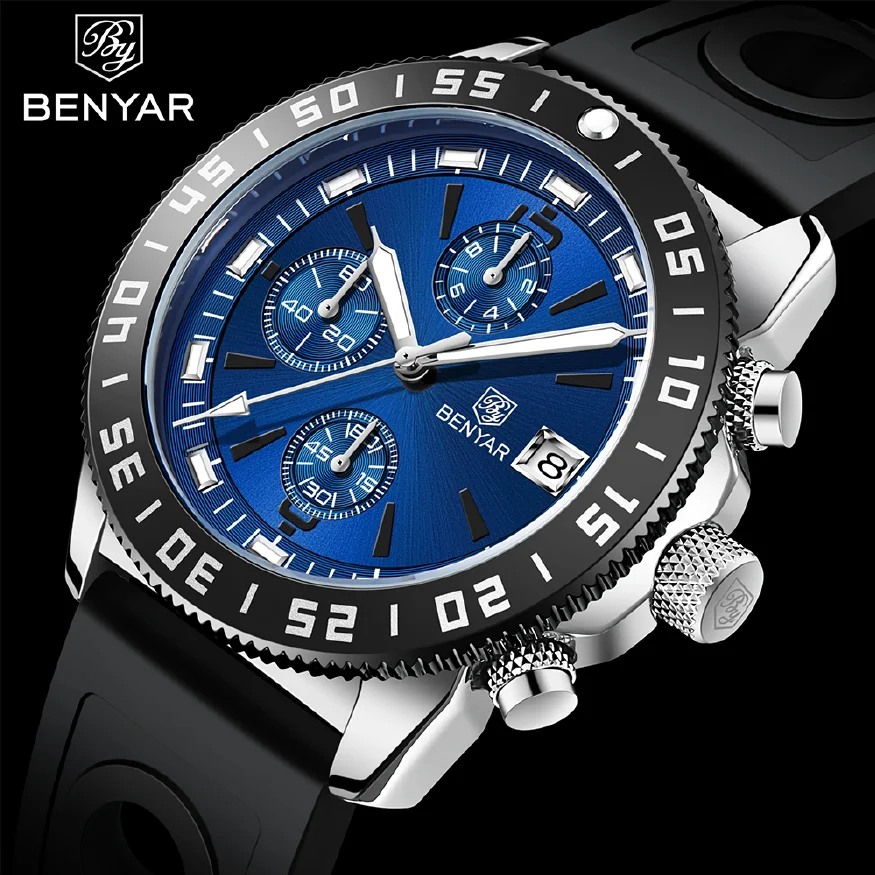 

BENYAR Mens Watches 2023 Top Brand Luxury Quartz Chronograph Watch For Men Sport Military Fashion Waterproof Clock Reloj Hombre