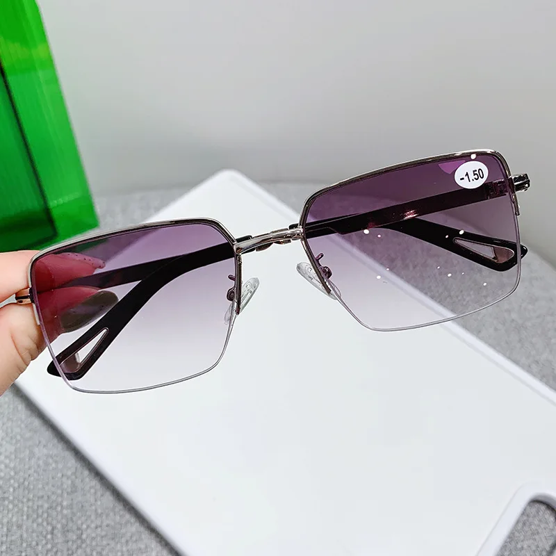 Gradient Gray Finished Myopia Glasses Half Frame WOmen Men Myopic Spectacles Frames-1.0-1.5-2.0-2.5-3.0 For eyeglasses frames eyeglass frames myopia glasses optical glasses