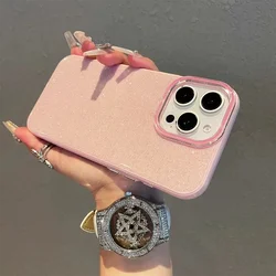 Luxury Hybrid Glitter Candy Color Silicone Soft PC Phone Case - iPhone 15 (Pink)