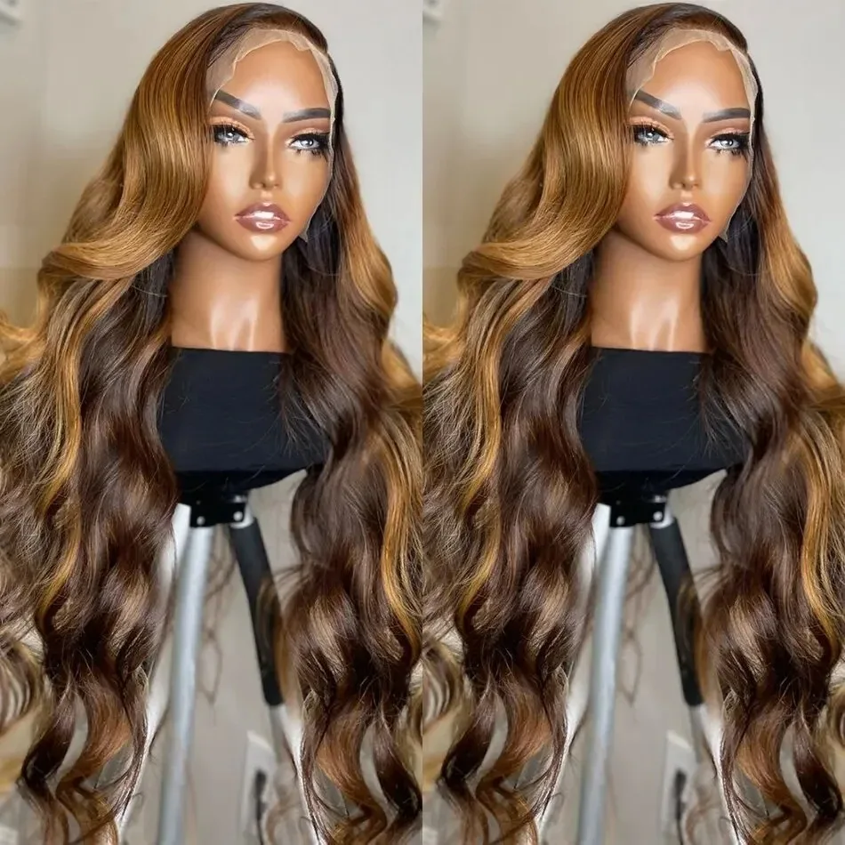 30 40 Inch Highlight 13x6 HD Lace Frontal Human Hair Body Wave Wigs 4/27 Color Water Wave Transparent Lace Front Wig For Women