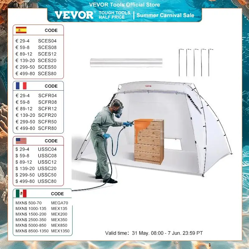 VEVOR Portable Paint Booth Shelter 7.5x5.2x5.2/10x7x6ft Foldable Spray Painting Tent for Furniture Craft Project DIY Hobby Tool