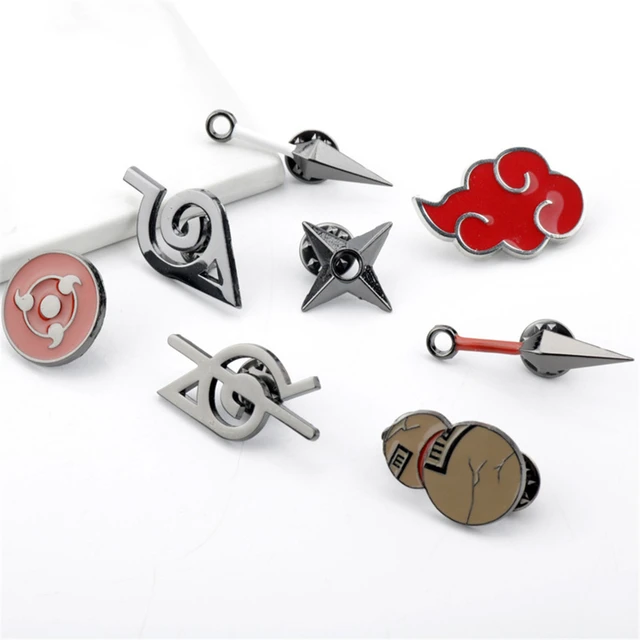 Anime naruto akatsuki hatake kakashi sharingan olho jiraiya uzumaki figura  de ação presente broche de metal