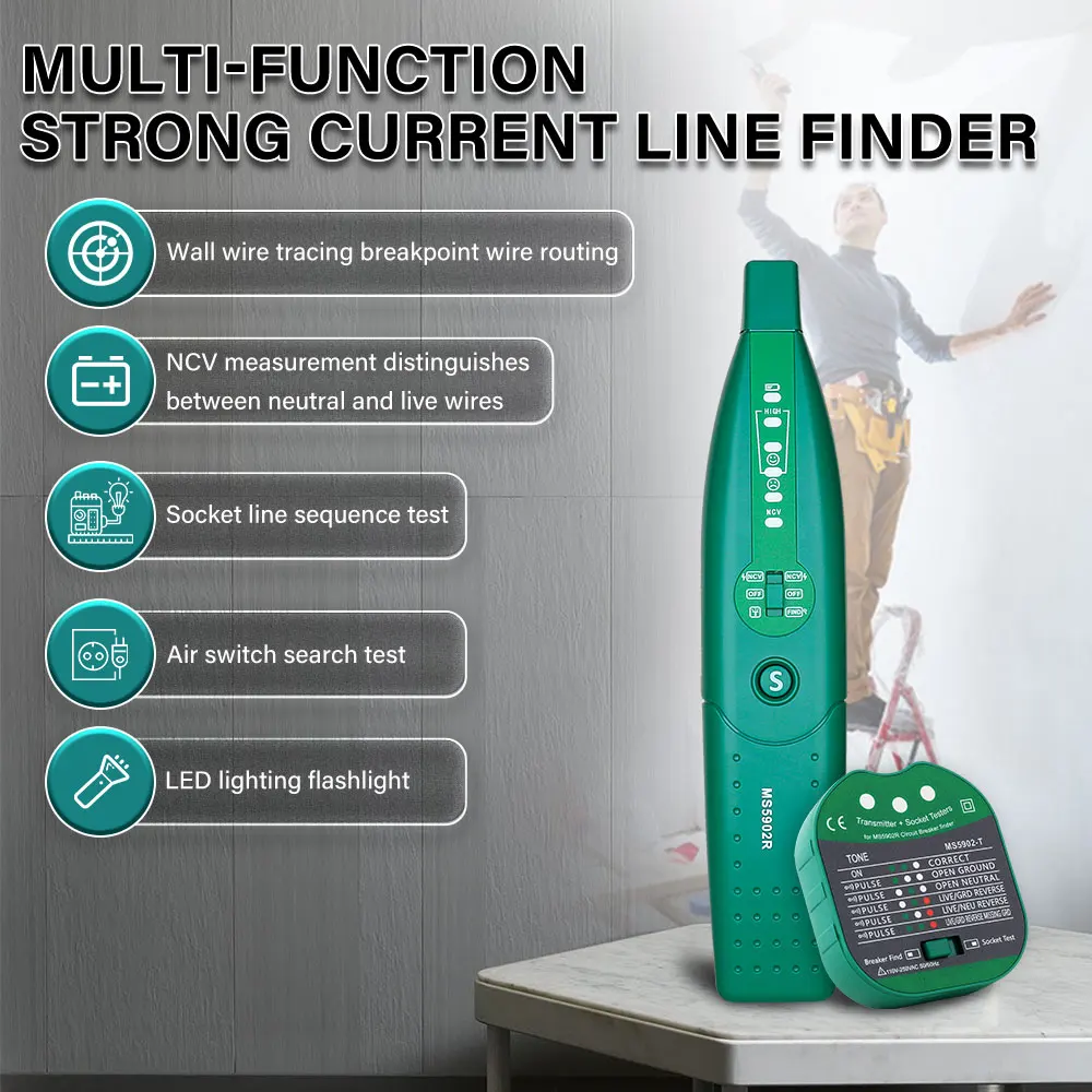 Multifunctional Automatic Circuit Breaker Finder EMS5902 Handheld Finder Fuse Socket Tester Analogue Receiver With Flashlight