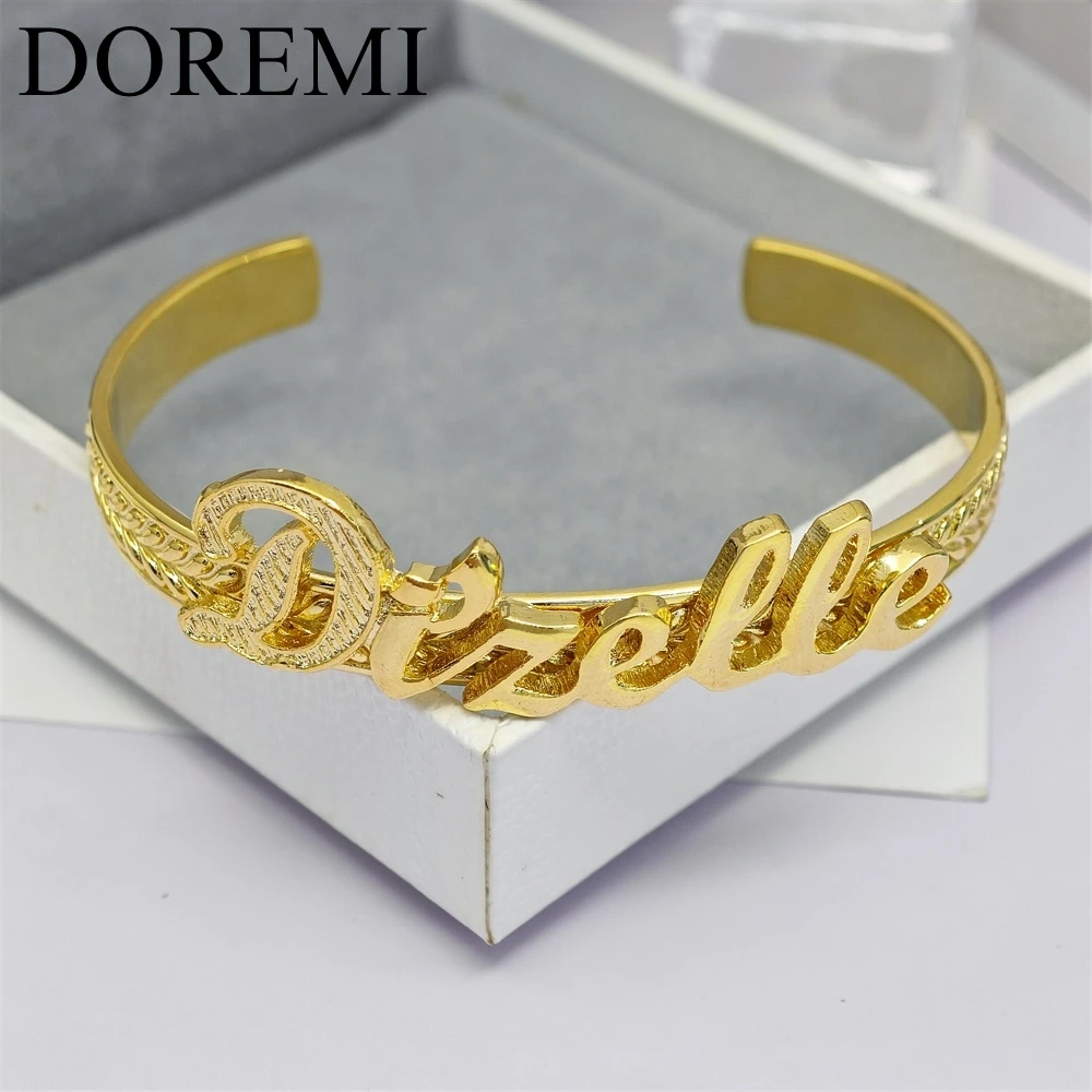 DOREMI Children's Kid's Personalized Character Girls Bangle Gold Leaf Custom Letter Name Cuff Designer Bangle Bracelet Jewelry