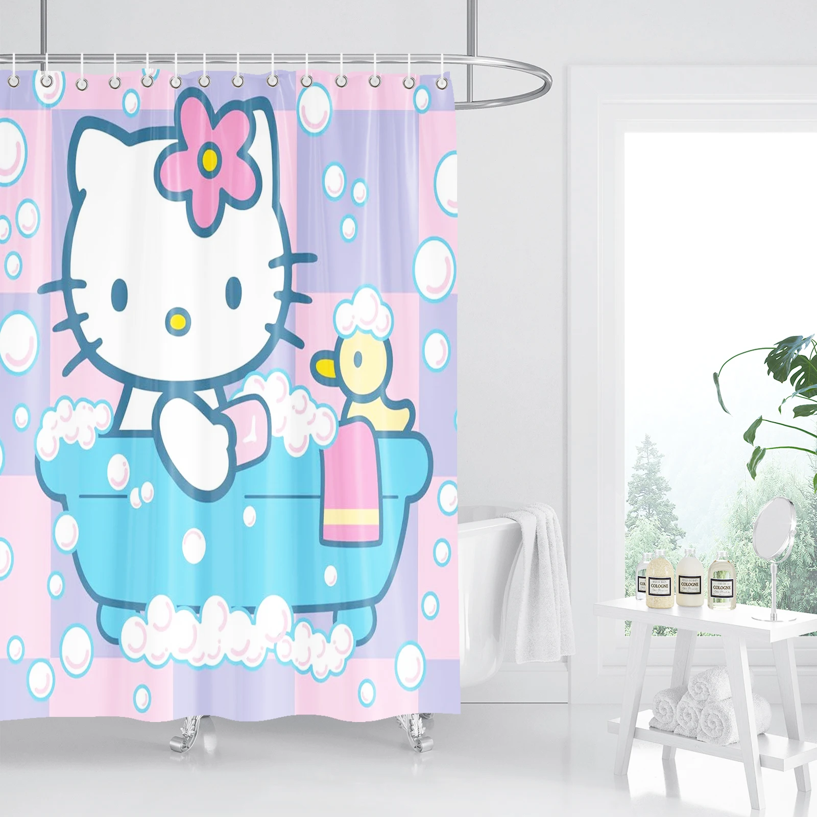 

Набор для ванной комнаты Hello Kitty Tuya с декоративными белыми занавесками Screencute