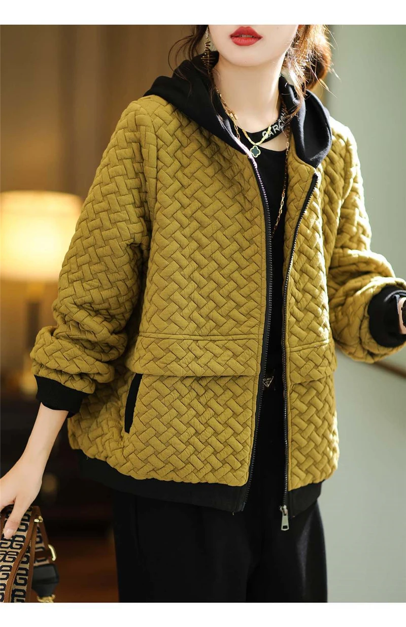 Spring Autumn Jacket Outwear 2023 New Fashion Loose Hooded Coat Women Jackets 3XL Pocket Zipper Tops Patchwork Outerwear Female