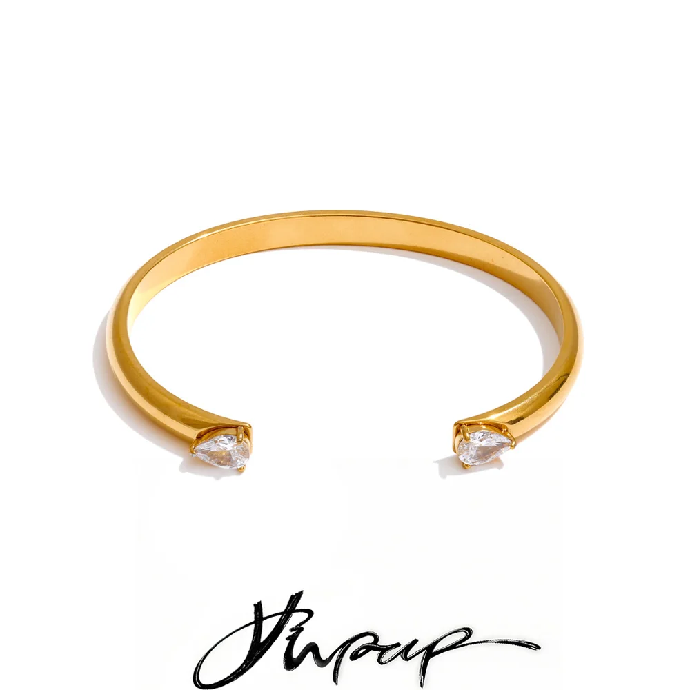 Yhpup Stainless Steel Cubic Zirconia Cuff Bracelet