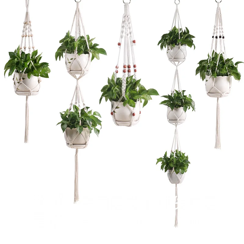Handmade Macrame Plant Hanging Basket Garden Pots Holder Balcony Macrame Wall Hanging Decoration Knotted Lifting Rope Home Decor plant hanger