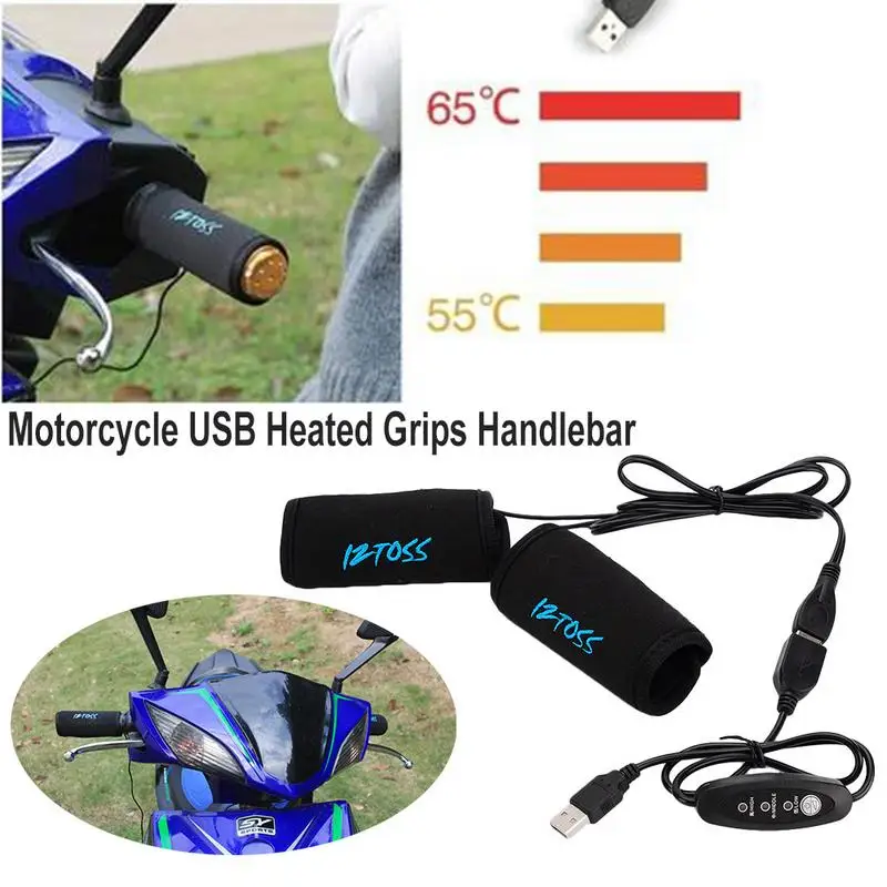 

One Pair Of Motorcycle USB Heated Grips Handlebars With Temperature Control Switches