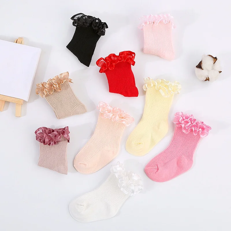 

Autumn New Baby Socks Cute Lace Mesh Ruffle Floor Shoes Newborn Baby Girls Princess Shoes Toddler First Walkers