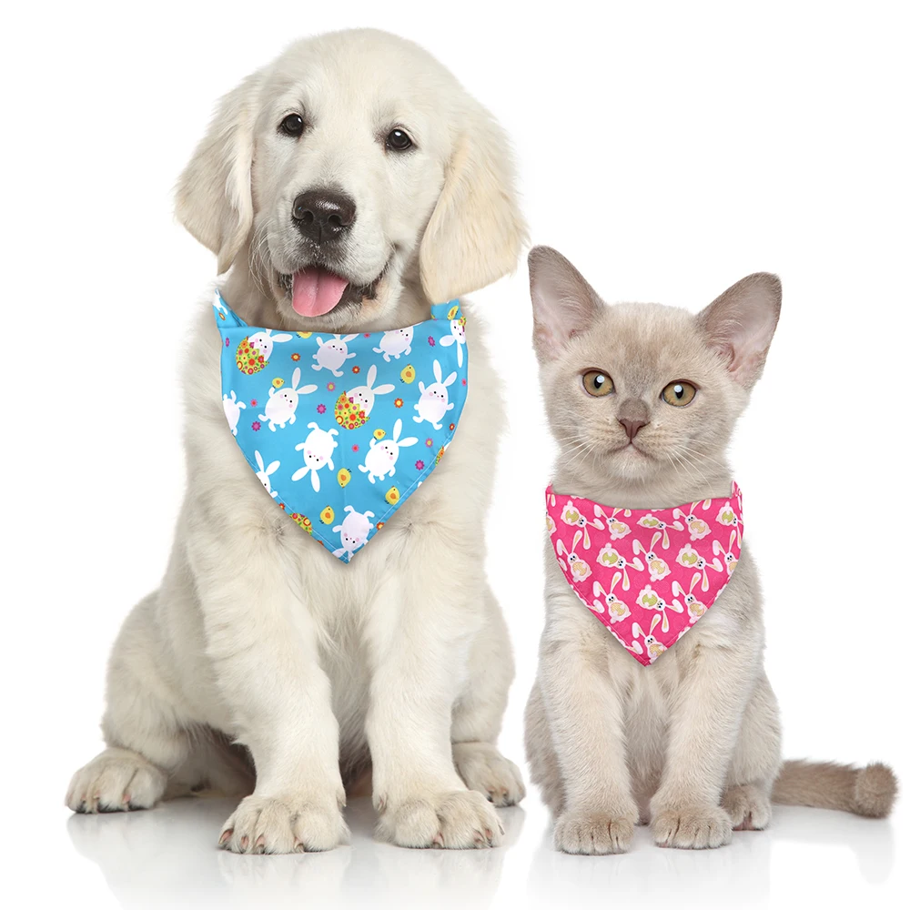 5PCS Dog Easter Scarf Adjustable Pet Dog Bandanas Cartoon Rabbit Eggs Print Spring Pet Triangular Scarf For Dogs Supplies S/M 2