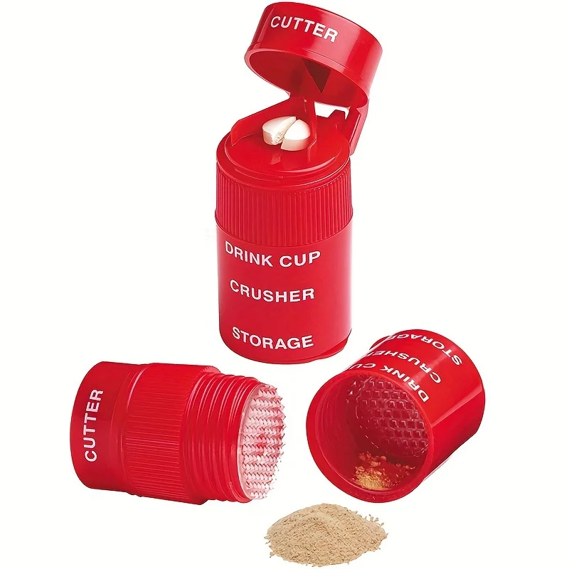 Pill Crusher 1pc 2 IN1 Pill Crusher Creative Cutter And Grinder for Pills Vitamins Tablets Stainless Steel Blade Removable Drinking Cup