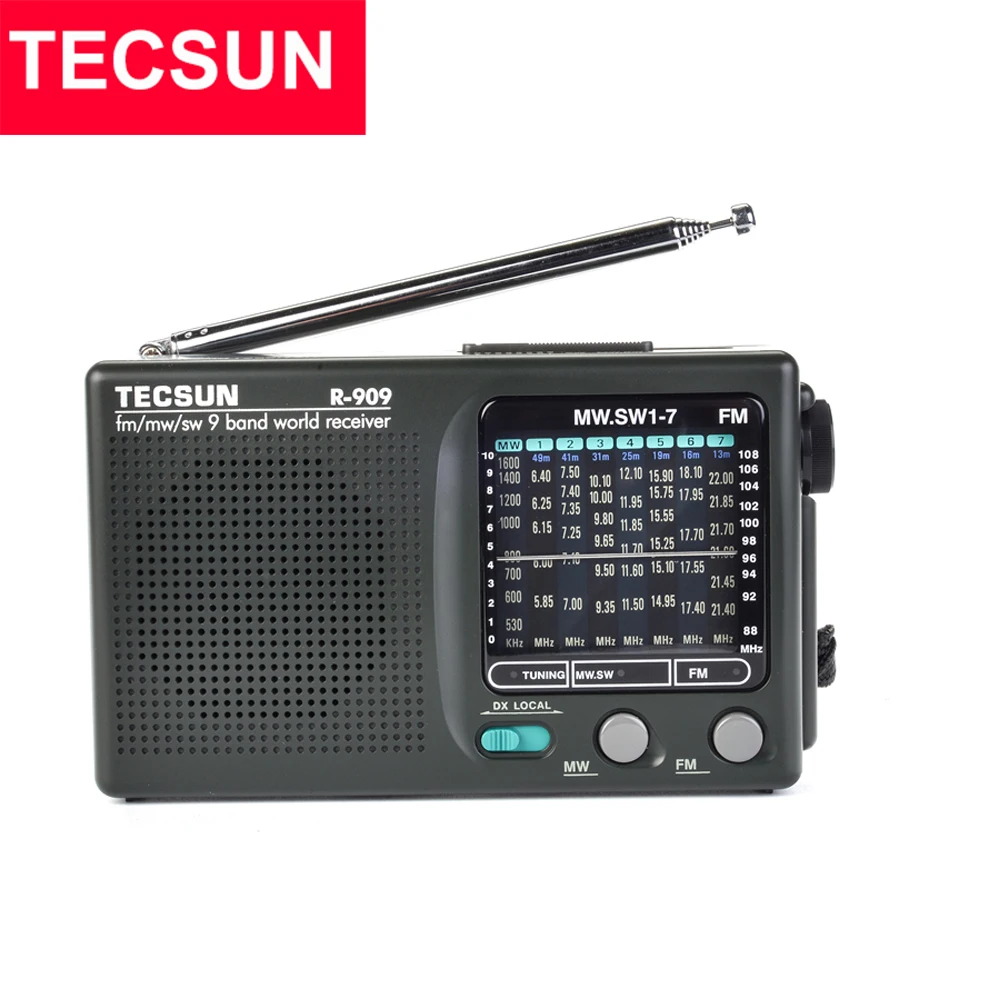 

TECSUN R-909 AM/FM/SW радио 1-7 9 диапазонов, приемник мирового диапазона, Портативный радиоприемник FM: 87,0-108 МГц/ŸMW: 525-1610 кГц, ретро карманное радио