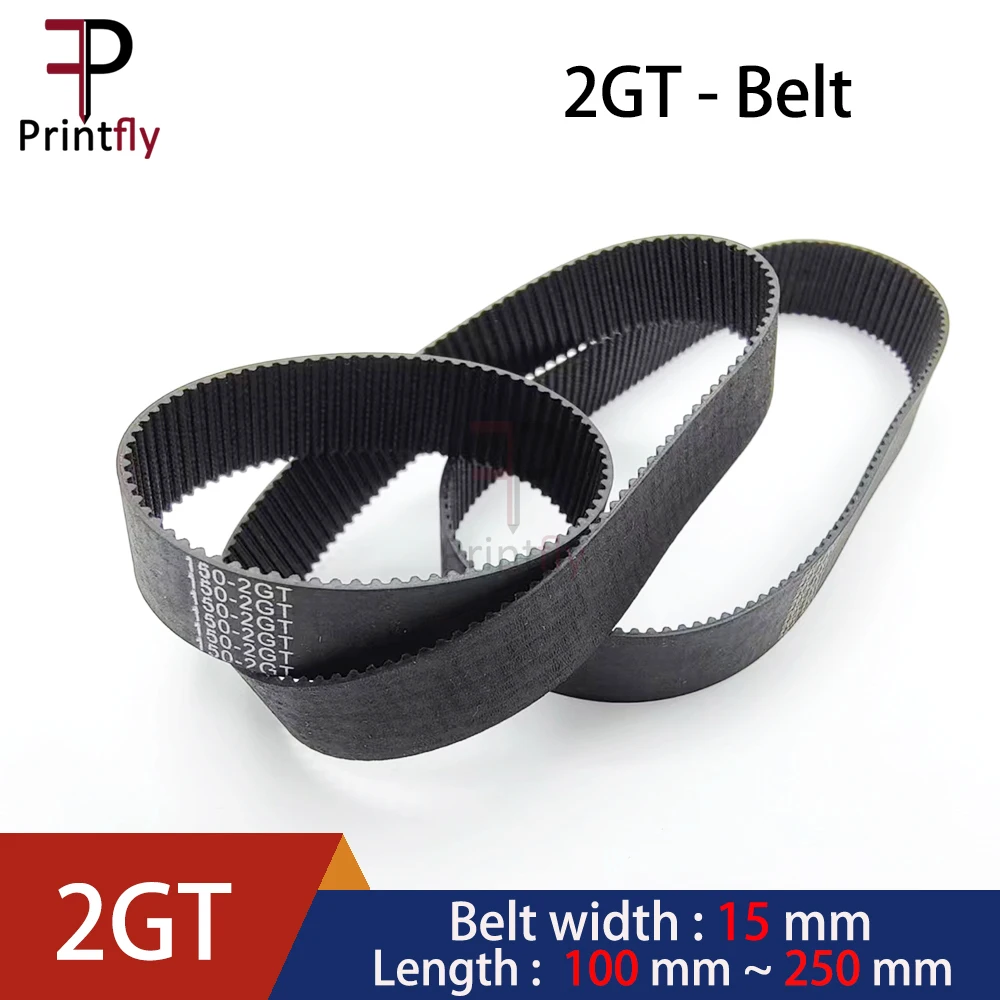 Printfly 2GT 2M GT2  Timing belt Pitch length 100/110/120/122/130/140~190/192/200/202/220/240/244/250 Width 15mm Rubber closed