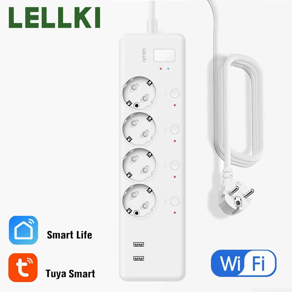 Lellki-smart Wifi Power Strip Monitoramento de Energia Tomada Usb 220v ue Plug Coréia Tuya Smart Life Alexa Google Home Yandex Alice