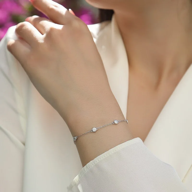 3mm Bubble Moissanite Diamond Chain Bracelet for Women 925 Sterling Silver Mosan Gem Bracelets Bangle Pass Tester with Gra