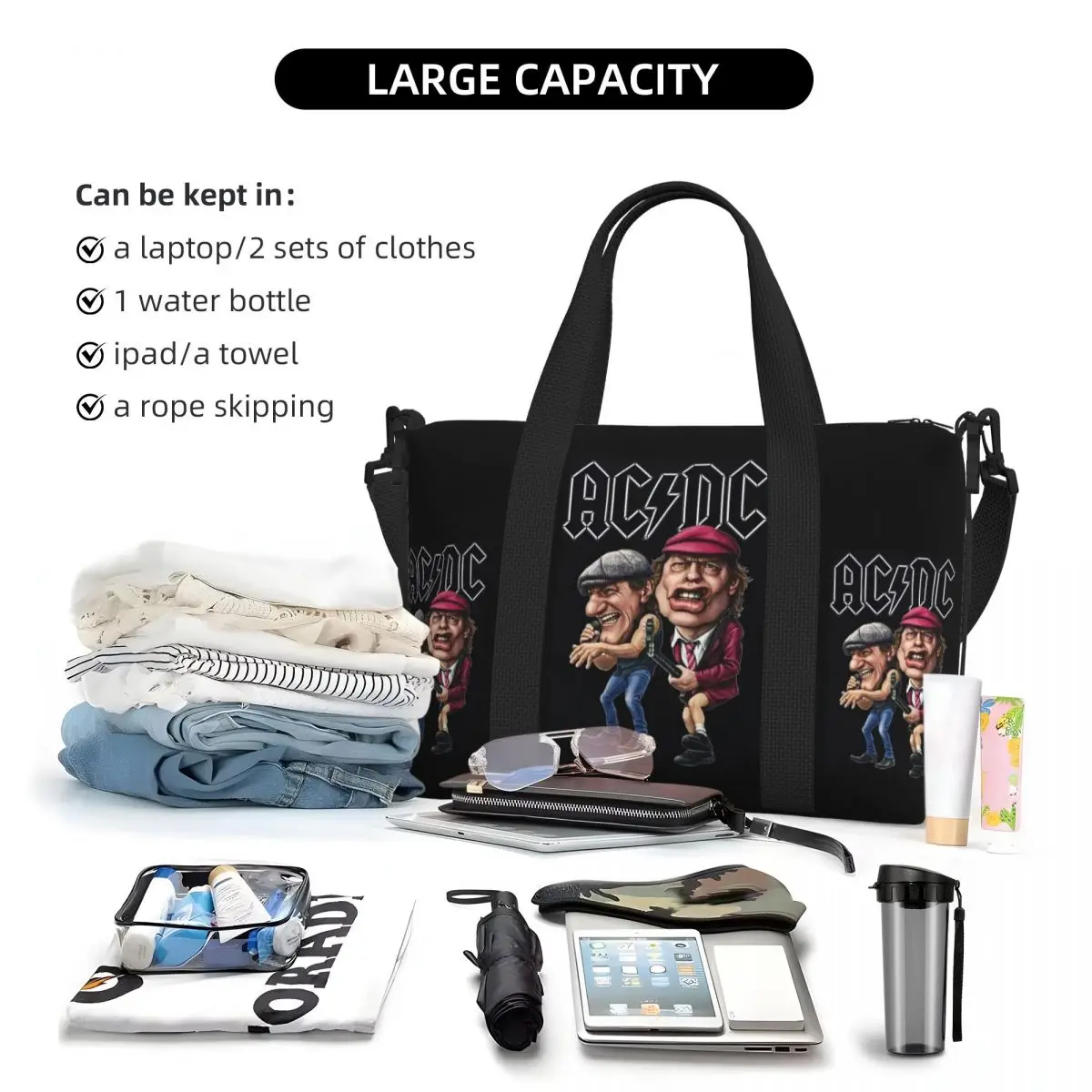 Australian Band Star AC DC Beach Tote Bag Women Extra Large Gym Carry Heavy Metal Rock And Roll Travel Shopping Bags