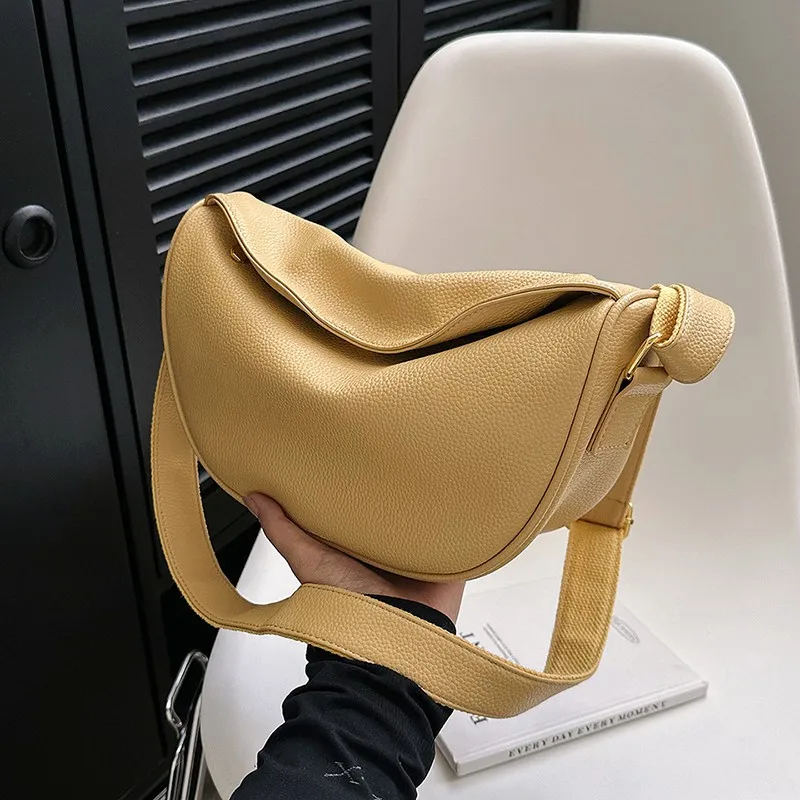 

Solid Half Round Moon Bag New 2023 Soft Leather Shoulder Bags for Women Zipper Designer Crossbody Bag Girls Simple Handbags Sac