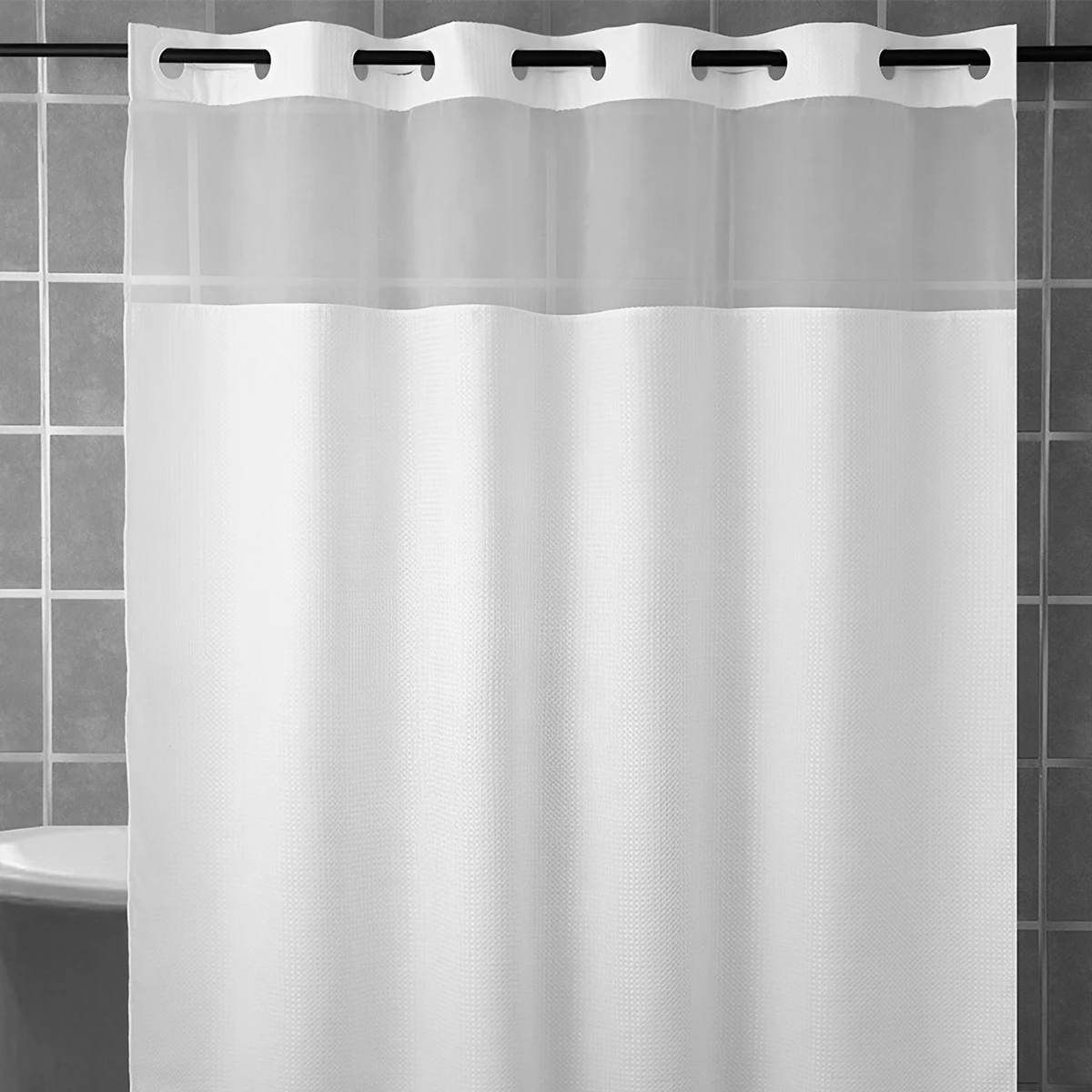 Doppelschichtiger Duschvorhang, 10 große Ringe, Hakenfrei, wasserdicht, Badezimmer, dekorativ, mit Snap-in-Einsatz, einlagig, 180 x 180 cm – Detail 1