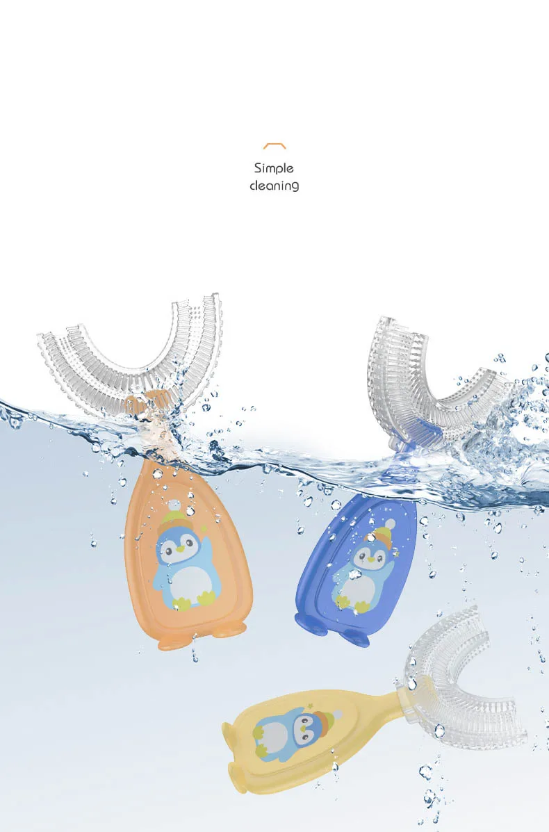 Hot Sale Food Grade Silica Gel Manual Cleaning 45  Pasteurization Wrapped Brushing 360 Kids U-Shaped Toothbrush