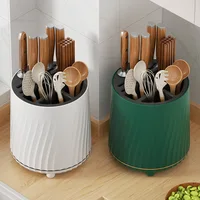 360° Rotatable Knife Holder, Multi-functional Kitchen Storage Rack Drain Basket, Simple Two-color Knife Storage Chopstick Barrel 1