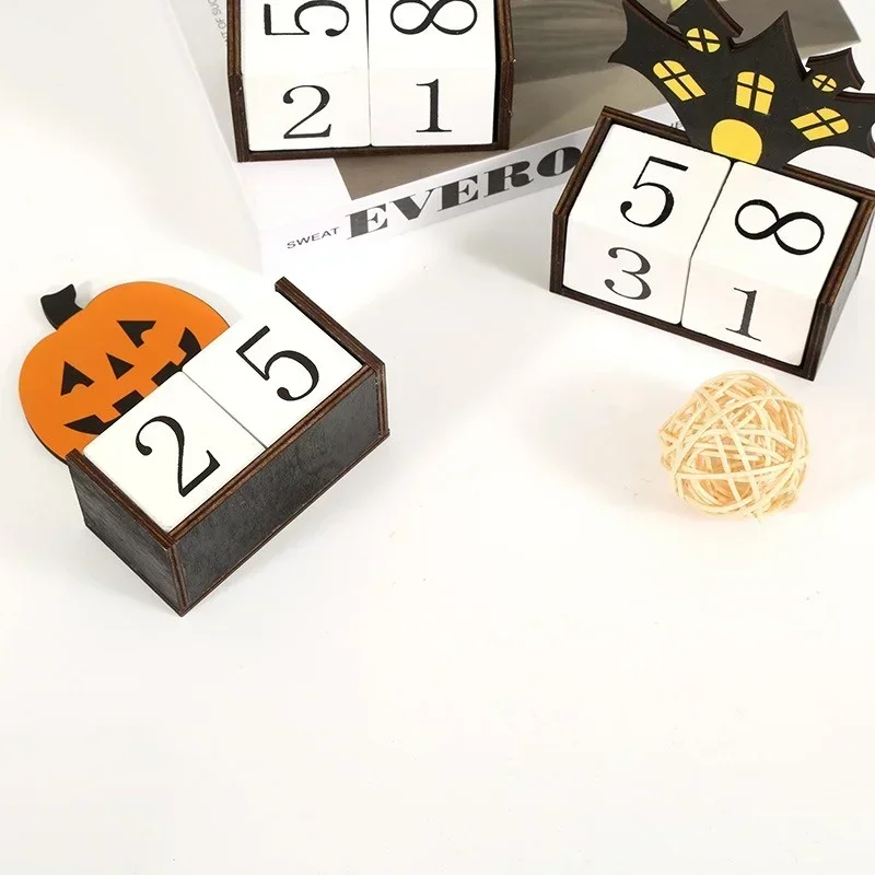 Creative Wooden Halloween Decorations Calendar Desktop Ornaments Countdown Ghost Pumpkin Castle Halloween Decoration Supplies